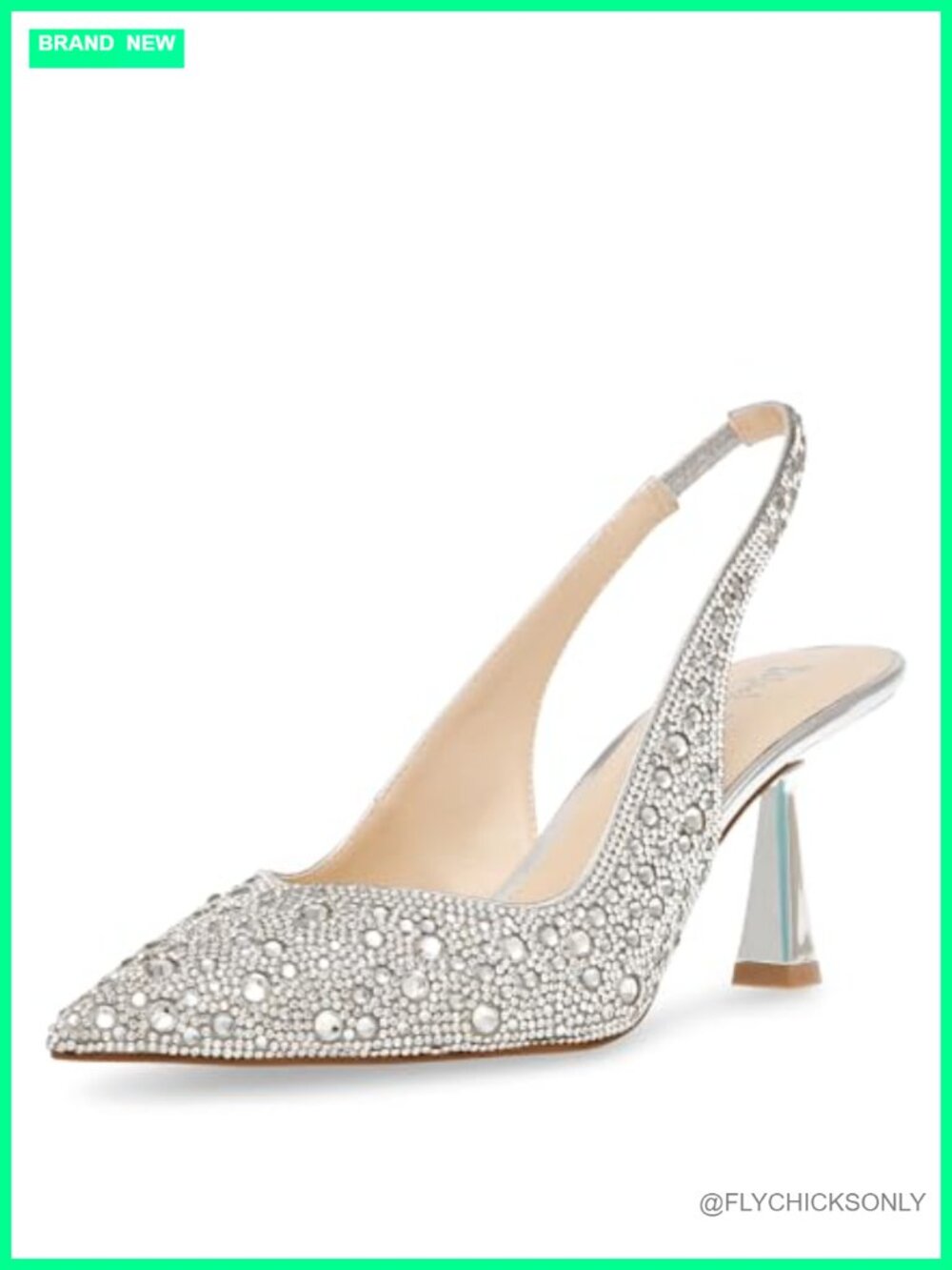 Rhinestone Pointed Toe Slingback Kitten Heel Pumps Formal Evening